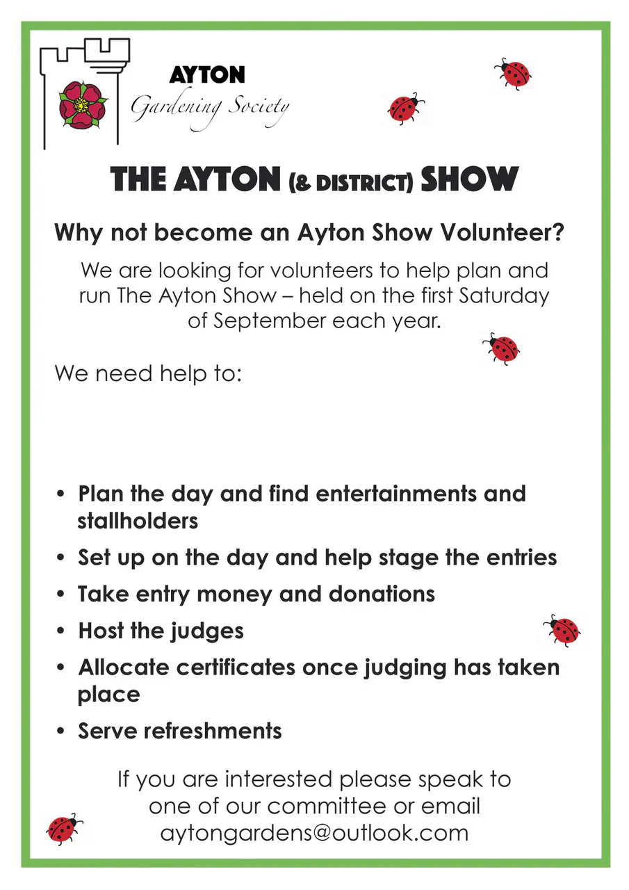 Poster calling for volunteers to help plan the show and help on the day